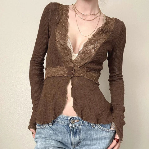 Y2K Vintage Lace Trim Top