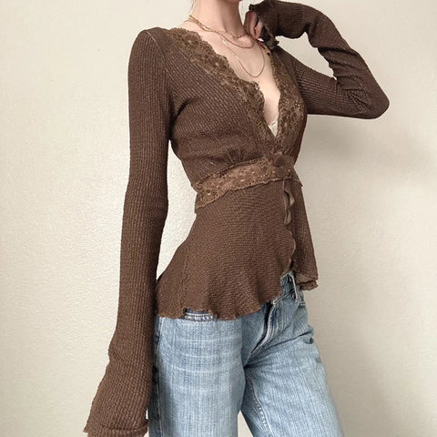 Y2K Vintage Lace Trim Top