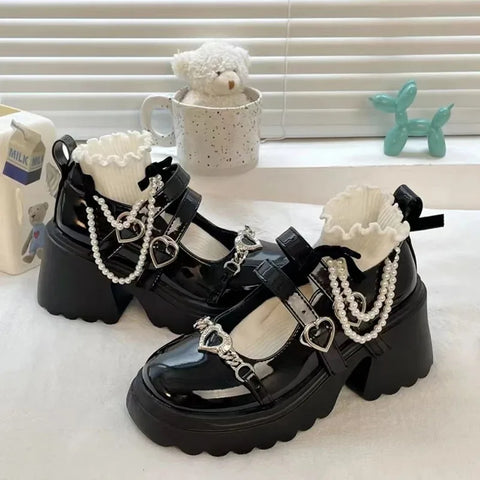 Y2K Heart Buckle Mary Jane Shoes