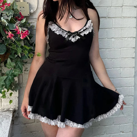 Y2K Lace Trim Mini Dress