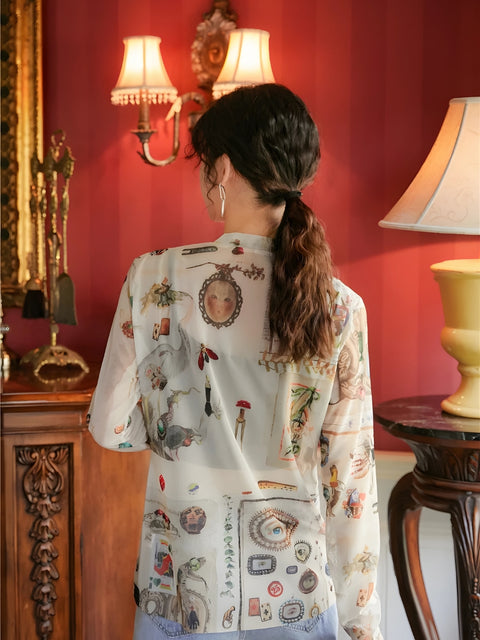 Y2K Abstract Art Mesh Top