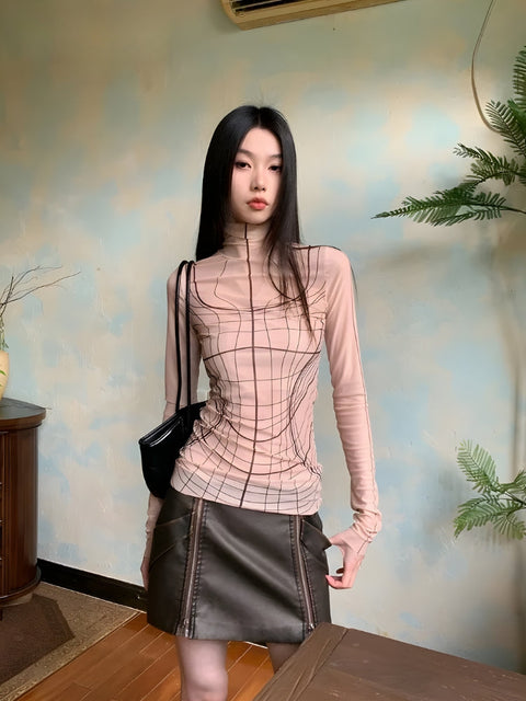 Y2K Abstract Lines Mesh Top