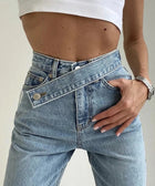 Y2K Asymmetric Denim Belt Jeans