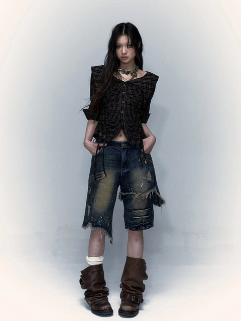 Y2K Asymmetric Denim Shorts