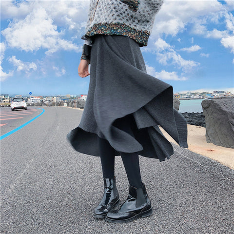 Y2K Asymmetric Knitted Midi Skirt