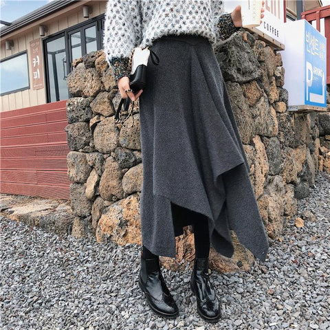 Y2K Asymmetric Knitted Midi Skirt