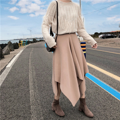 Y2K Asymmetric Knitted Midi Skirt