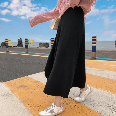 Y2K Asymmetric Knitted Midi Skirt