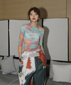 Y2K Asymmetric Neckline Mesh Top
