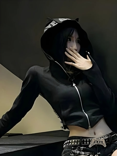 Y2K Black Cropped Hoodie