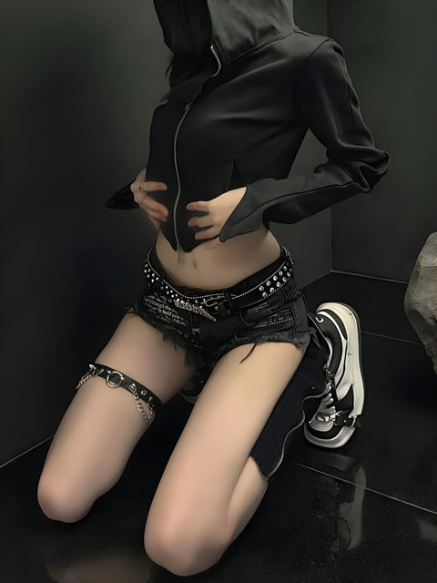 Y2K Black Cropped Hoodie