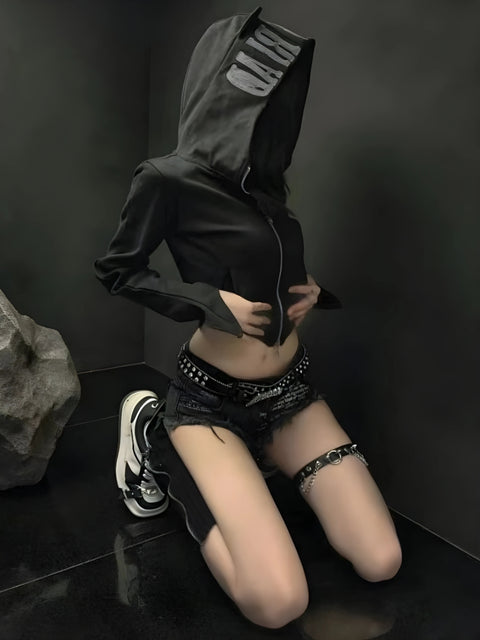 Y2K Black Cropped Hoodie
