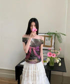 Y2K Bow Off Shoulder Mesh Top