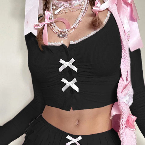 Y2K Bow Ripped Crop Top