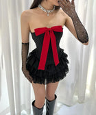 Y2K Bow Tube Top & Ruffled Mini Skirt
