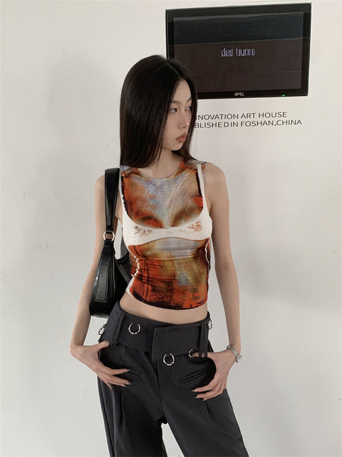 Y2K Bra Printed Tank Top