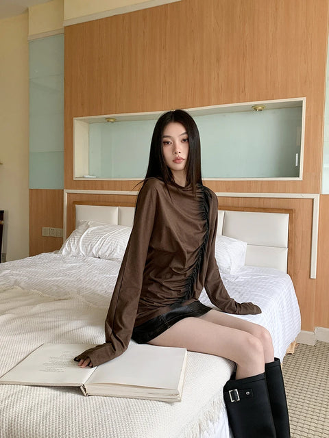 Y2K Brown Ruched Top