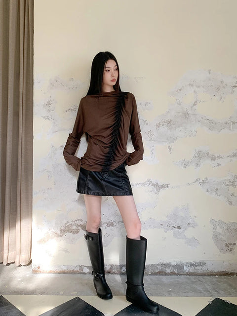 Y2K Brown Ruched Top