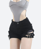 Y2K Buckle Strap Denim Shorts