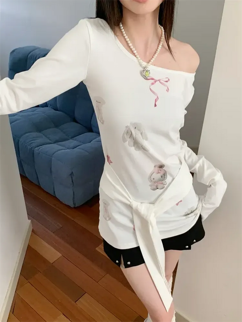 Y2K Bunny Wrap Tie Top