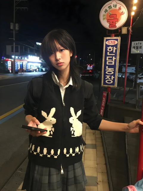 Y2K Bunny Zip-Up Knit Jacket