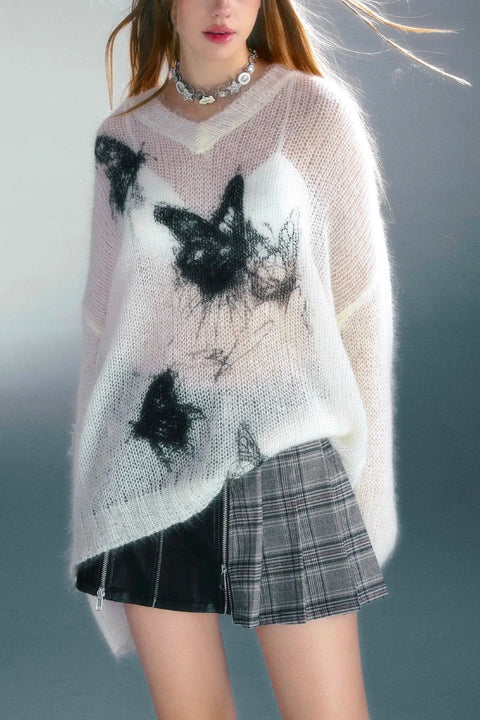 Y2K Butterfly Crochet Sweater