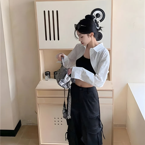 Y2K Button Down Cropped Shirt