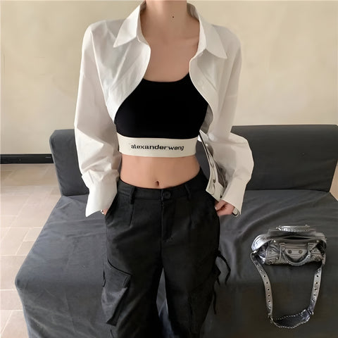 Y2K Button Down Cropped Shirt