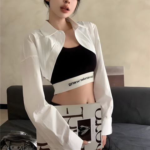 Y2K Button Down Cropped Shirt
