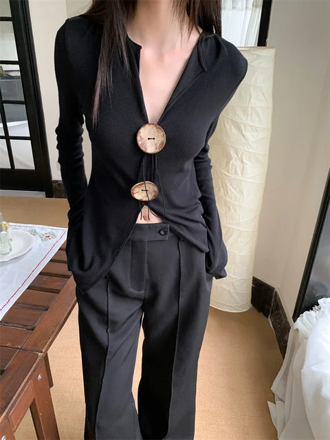 Y2K Button Ribbed Top