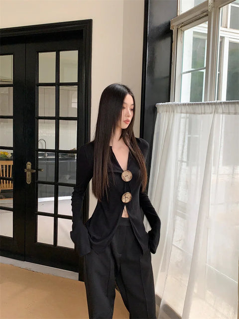 Y2K Button Ribbed Top