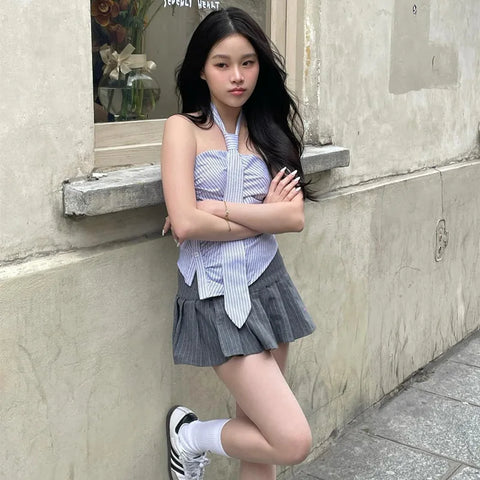 Y2K Button-Up Necktie Top