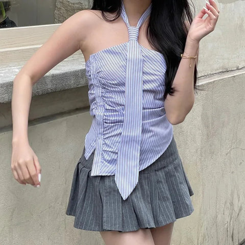 Y2K Button-Up Necktie Top