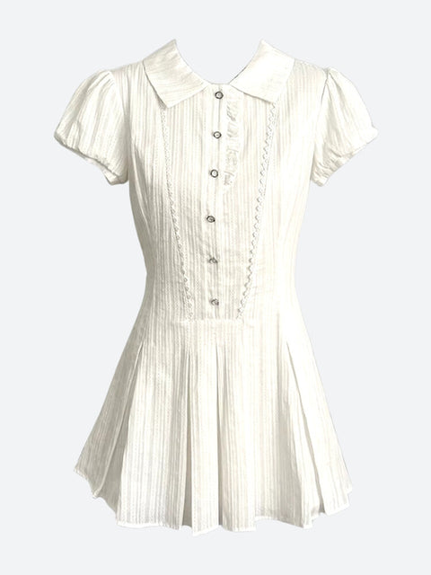 Y2K Button-Up Pleated Mini Dress