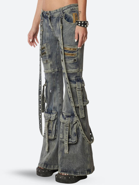 Y2K Cargo Pockets Flare Denim Jeans