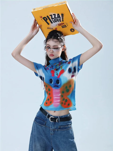 Y2K Cartoon Butterfly Top