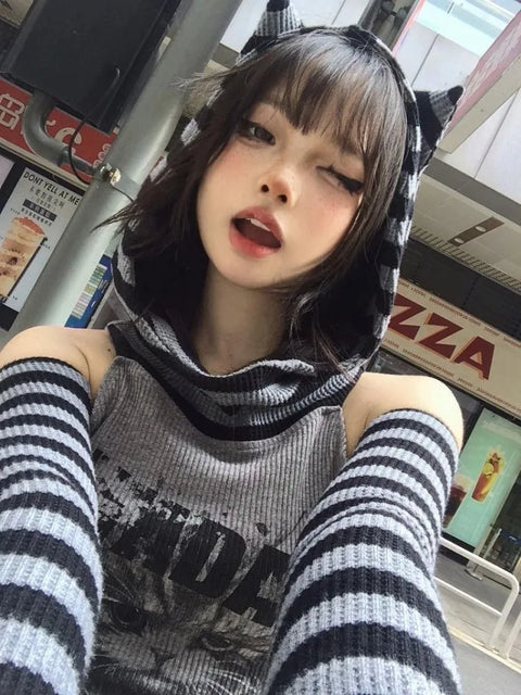 Y2K Cat Ear Hooded Top