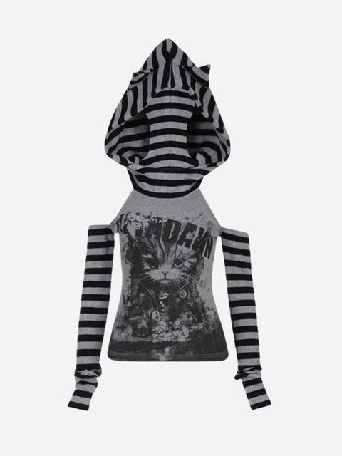 Y2K Cat Ear Hooded Top