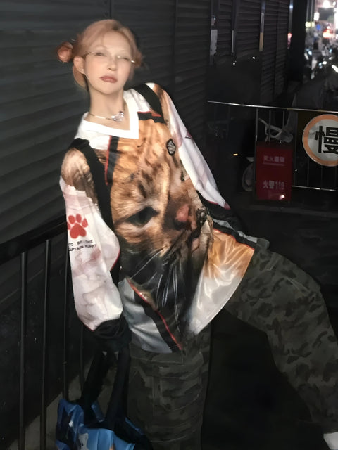Y2K Cat Jersey Top