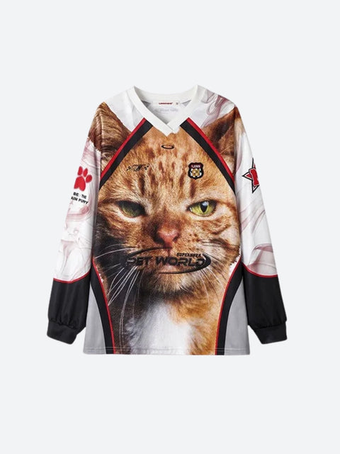 Y2K Cat Jersey Top