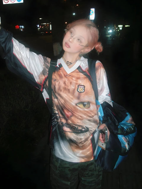 Y2K Cat Jersey Top
