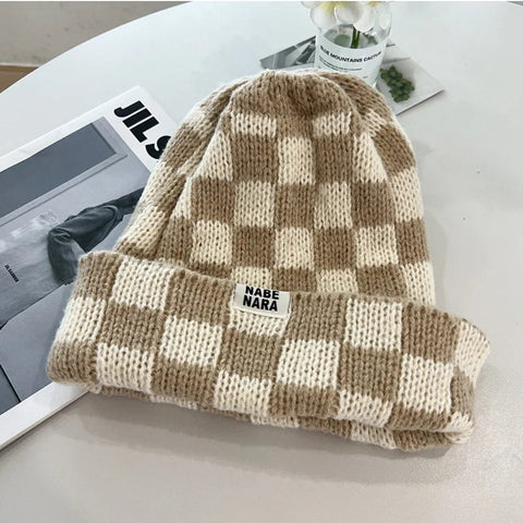 Y2K Checkered Knitted Beanie