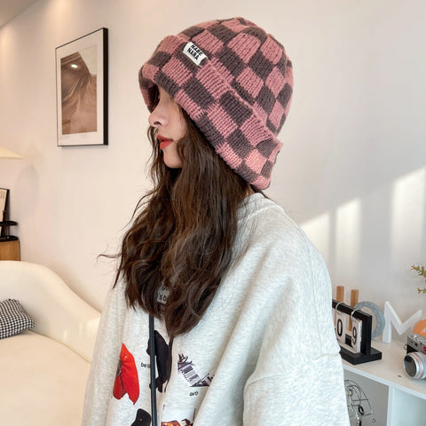 Y2K Checkered Knitted Beanie