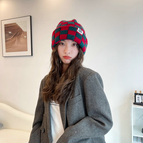 Y2K Checkered Knitted Beanie