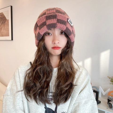 Y2K Checkered Knitted Beanie