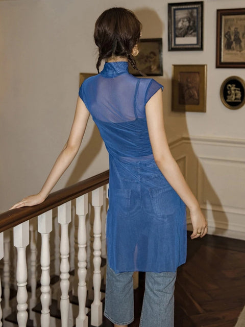 Y2K Chinese Woman Mesh Top