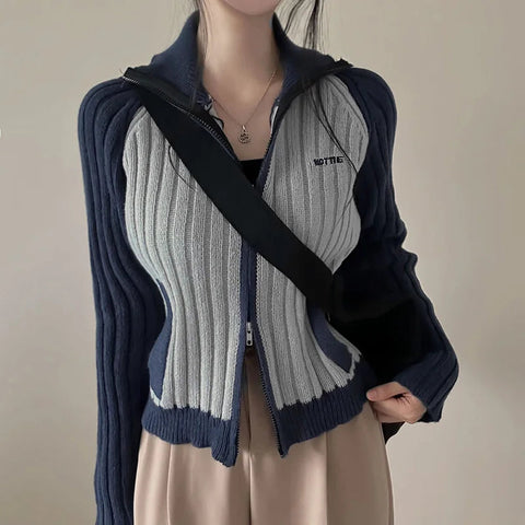 Y2K Contrast Ribbed Cardigan