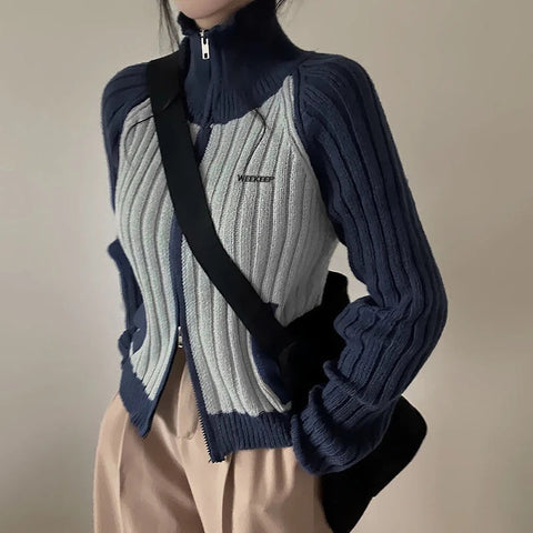 Y2K Contrast Ribbed Cardigan