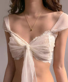 Y2K Coquette Ribbon Lace Top