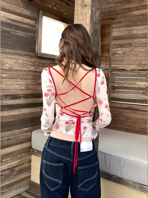 Y2K Coquette Tulip Backless Top
